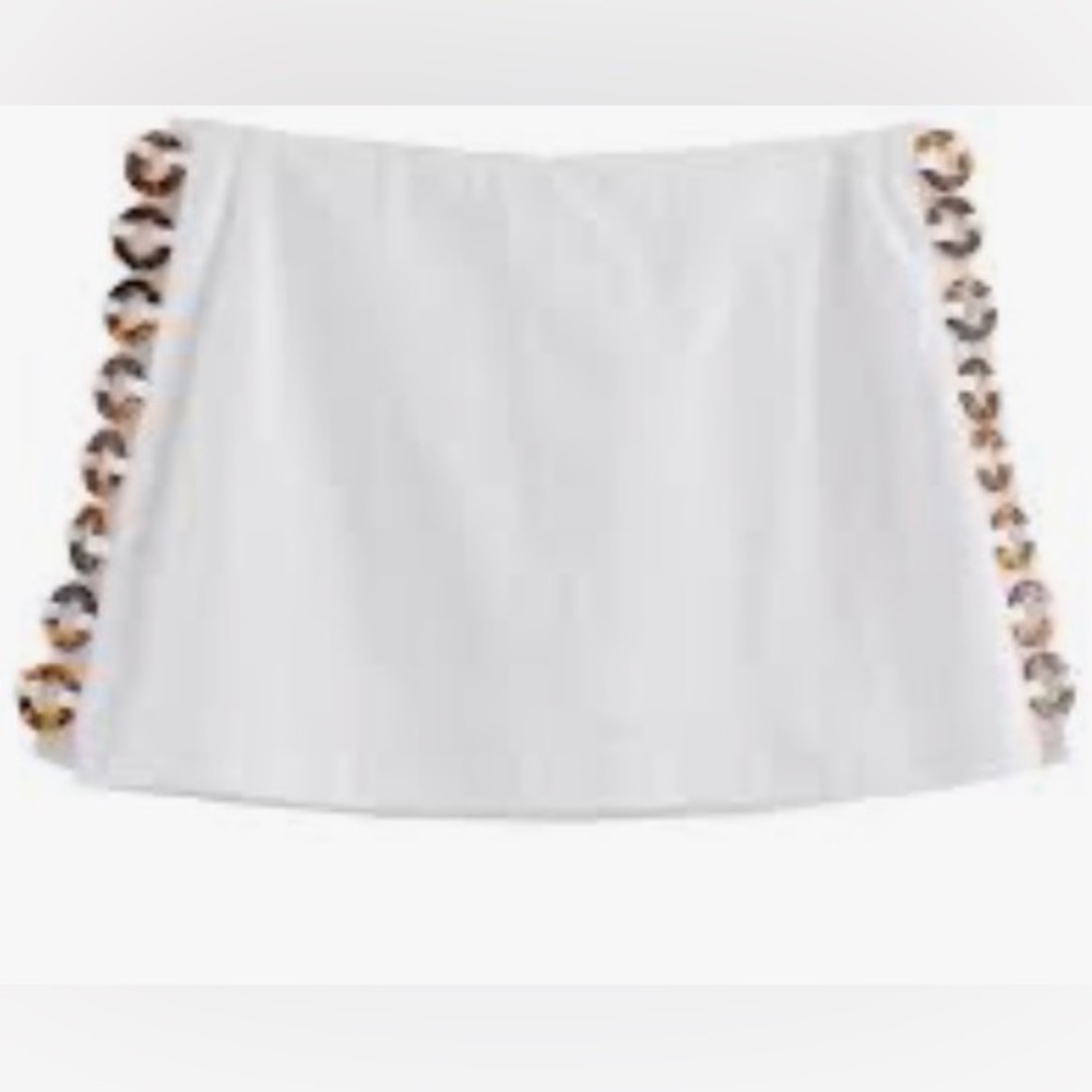 Zara White Mini Skirt with Tortoiseshell Ring Trim